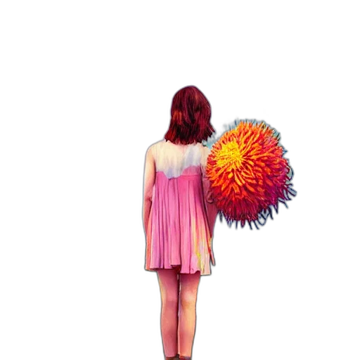 dress, hair, umbrella, flower, concept art, vaporwave, 3d render, watercolor transparent PNG cut-out