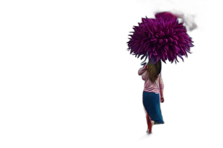 umbrella, hair, flower, staff, 3d render, concept art, giant, dahlia transparent PNG cut-out