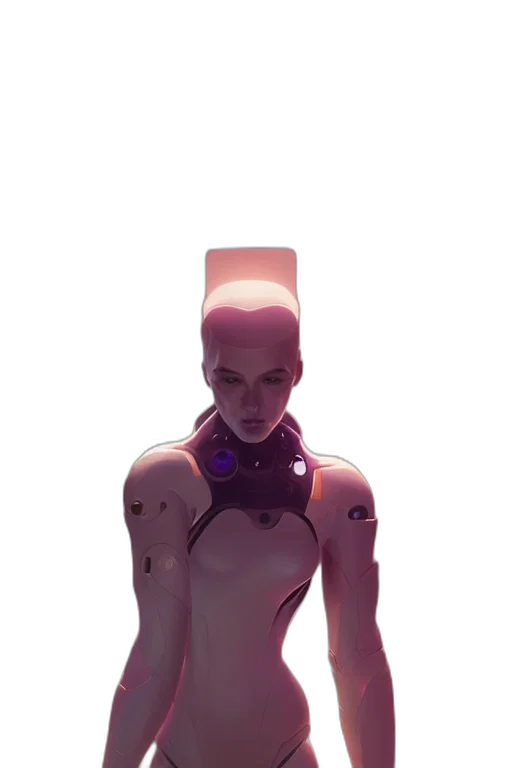 robot, dress, face, mask, cyberpunk, concept art, comic book art, vaporwave transparent PNG cut-out