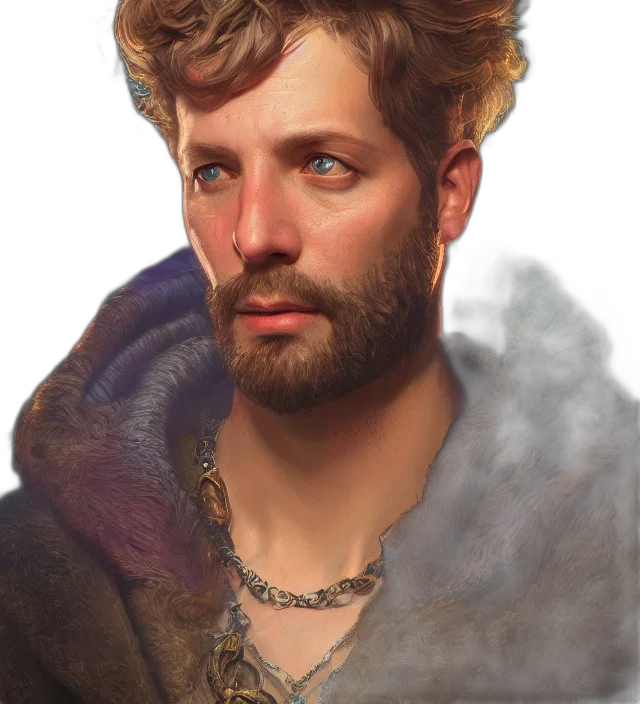 crown, staff, face, jacket, fantasy art, photorealistic, concept art, oil painting transparent PNG cut-out