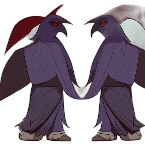 concept art, 3d render, pixel art, anime, dark, monochrome, kenku, character transparent PNG cut-out