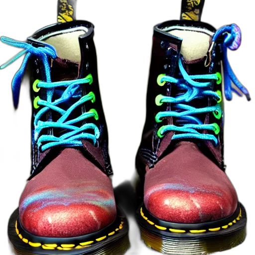 shoes, 3d render, photorealistic, concept art, neon, battered, old, pair transparent PNG cut-out