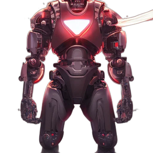 robot, weapon, concept art, cyberpunk, comic book art, 3d render, red, cyborg transparent PNG cut-out