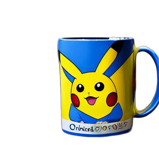 3d render, photorealistic, pixel art, pikachu-print, mug, advertising, photography transparent PNG cut-out