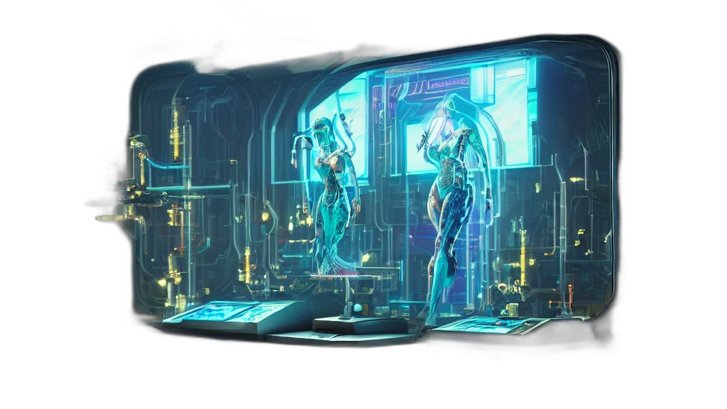 robot, cyberpunk, concept art, 3d render transparent PNG cut-out