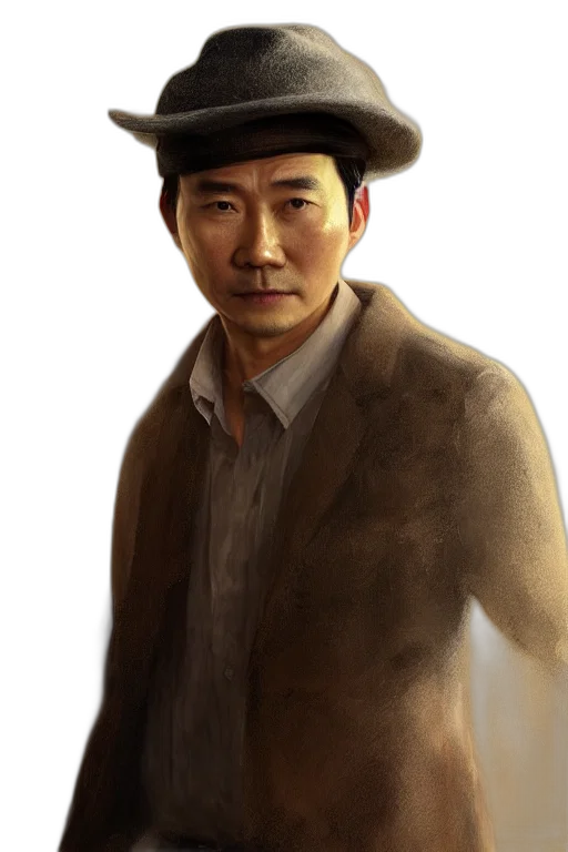 hat, staff, face, photorealistic transparent PNG cut-out