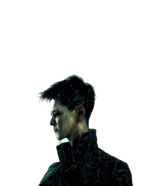 jacket, face, mask, creature, cyberpunk, concept art, comic book art, photorealistic transparent PNG cut-out