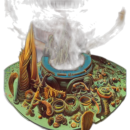 robot, food, crown, hat, concept art, fantasy art, 3d render, fog transparent PNG cut-out