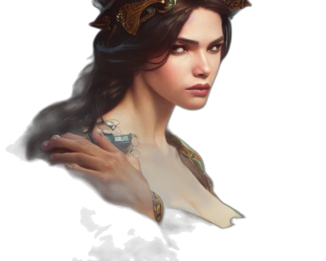 crown, jewelry, face, dress, fantasy art, concept art, photorealistic, oil painting transparent PNG cut-out