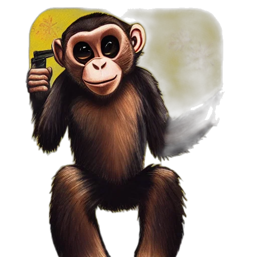 animal, staff, concept art, photorealistic, cartoon, 3d render, monkey, gun transparent PNG cut-out