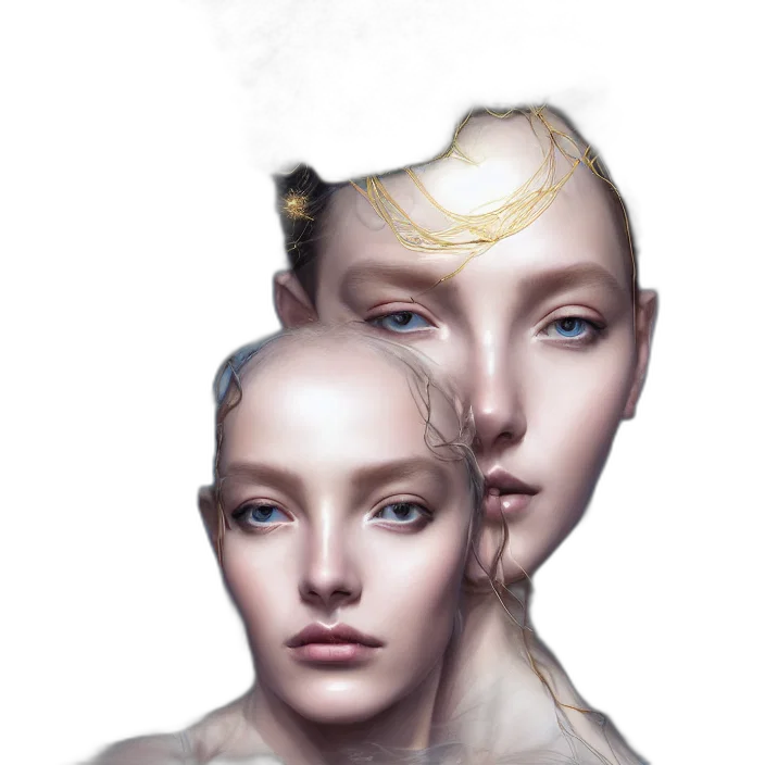 face, mask, crown, hair, concept art, fantasy art, photorealistic, cyberpunk transparent PNG cut-out