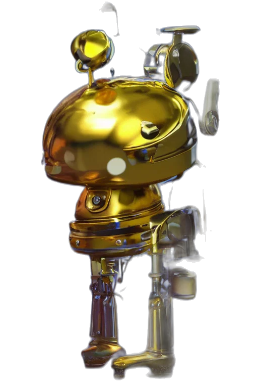 robot, crown, weapon, staff, 3d render, concept art, fantasy art, photorealistic transparent PNG cut-out