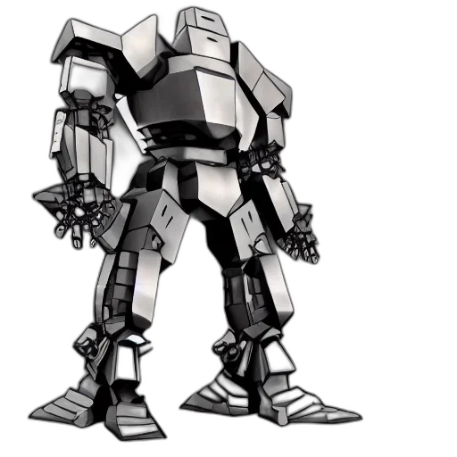 robot, weapon, concept art, 3d render, pixel art, cartoon, monochrome, heavy transparent PNG cut-out