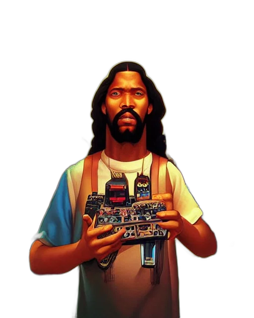 robot, weapon, staff, vaporwave transparent PNG cut-out