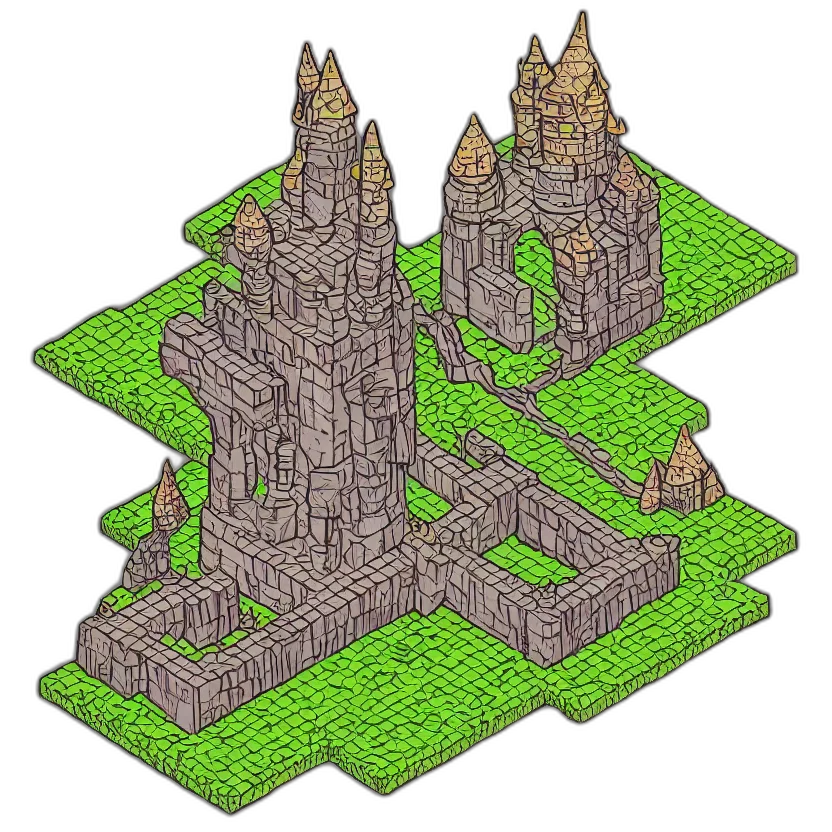 building, crown, pixel art, 3d render, concept art, fantasy art, green, isometric transparent PNG cut-out