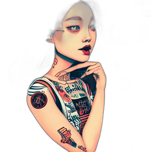 fantasy art, cyberpunk, photorealistic, cartoon, hipster, girl, realistic, extremely transparent PNG cut-out