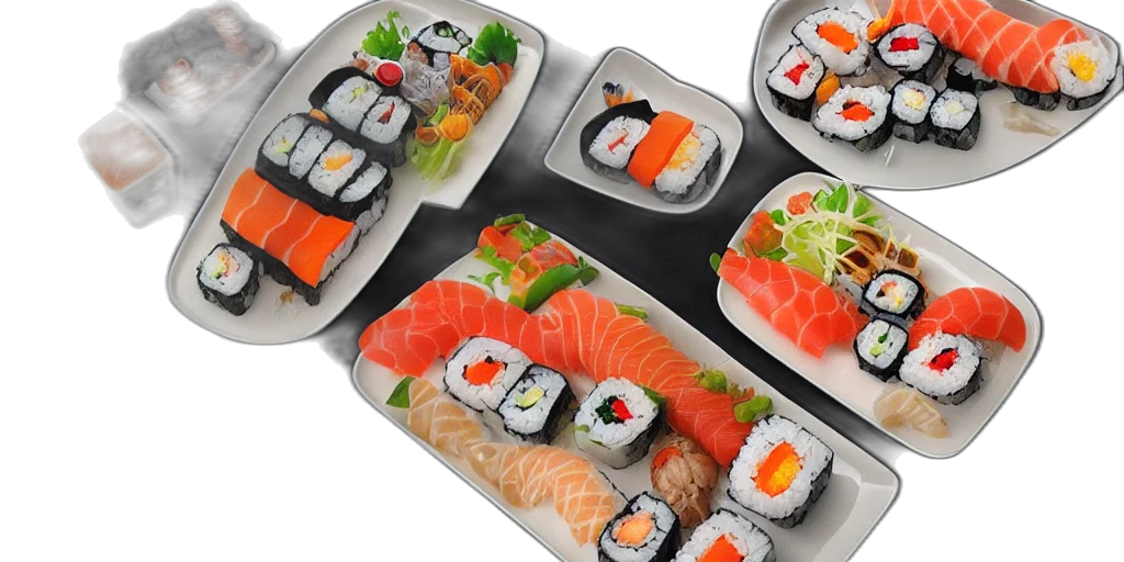 food, 3d render, photorealistic, monochrome, airplane, made, sushi, artstation transparent PNG cut-out
