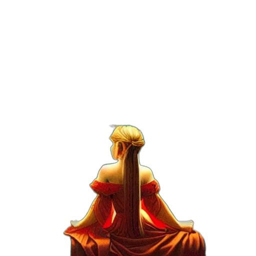 dress, crown, hair, staff transparent PNG cut-out