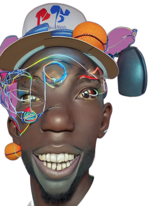 face, mask, hat, robot, 3d render, concept art, cartoon, photorealistic transparent PNG cut-out