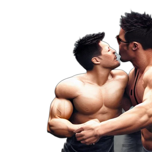 photorealistic, markiplier, kissing, buff transparent PNG cut-out