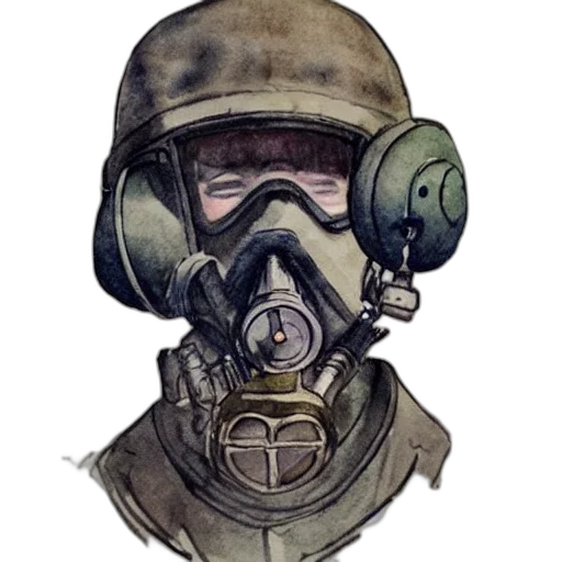 mask, face, jacket, weapon, watercolor, concept art, comic book art, photorealistic transparent PNG cut-out