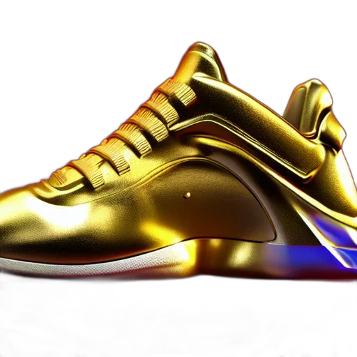 shoes, crown, 3d render, concept art, photorealistic, cyberpunk, golden, most transparent PNG cut-out
