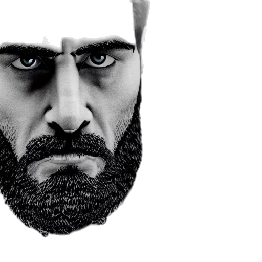 face, mask, photorealistic, cartoon, comic book art, 3d render, bearded, rugged transparent PNG cut-out