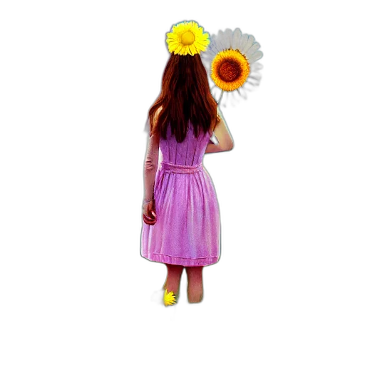 dress, flower, hat, staff transparent PNG cut-out