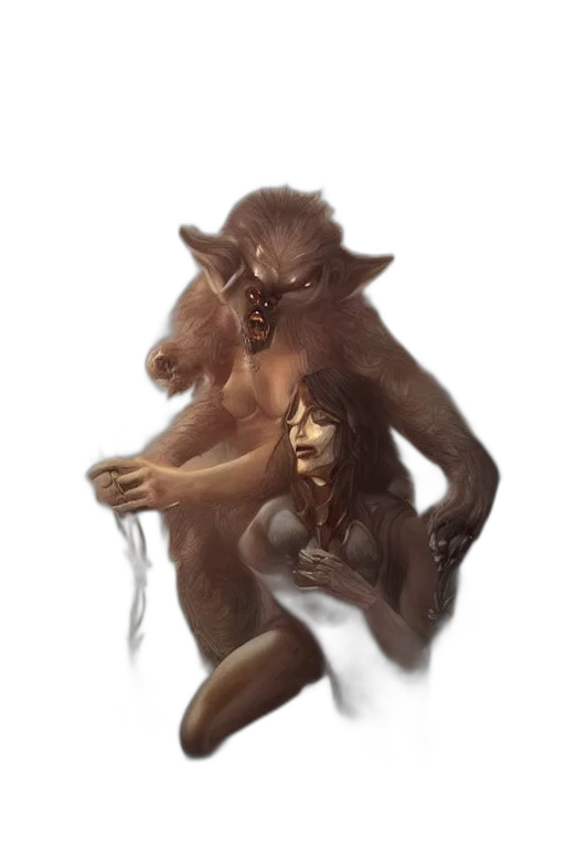 creature, animal, concept art, fantasy art, photorealistic, comic book art, werewolf, hunter transparent PNG cut-out