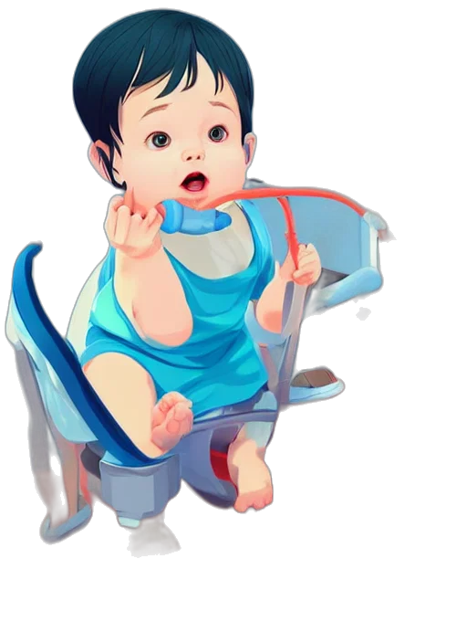 photorealistic, cartoon, 3d render, oil painting, blue, baby, dentist, clean transparent PNG cut-out