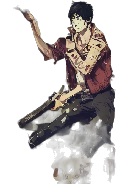 weapon, jacket, staff, concept art, comic book art, fantasy art, pixel art, red transparent PNG cut-out
