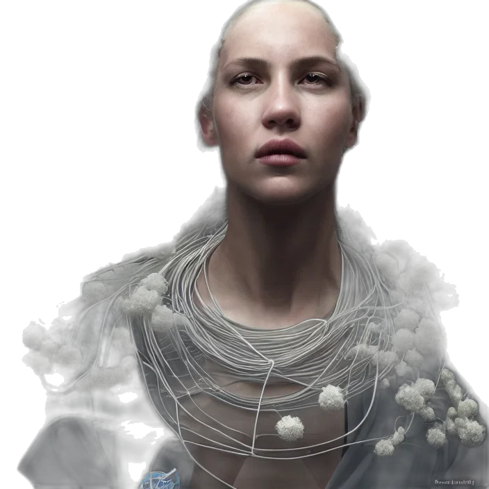 jewelry, robot, dress, face, concept art, fantasy art, cyberpunk, photorealistic transparent PNG cut-out
