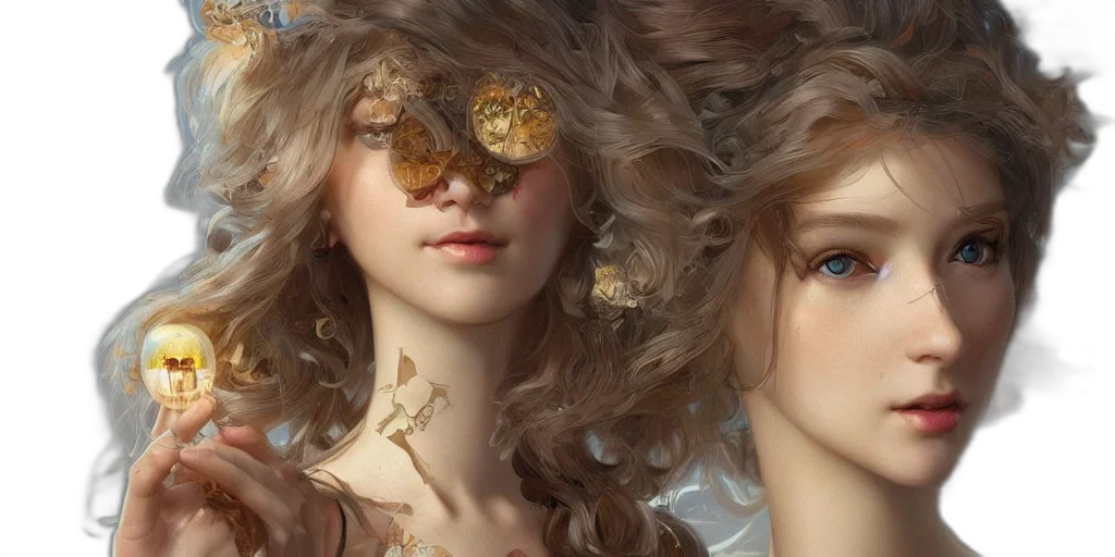 hair, jewelry, photorealistic, concept art, fantasy art, 3d render, golden, earth tones transparent PNG cut-out