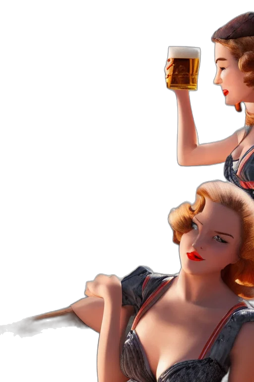bottle, 3d render, concept art, photorealistic, comic book art, german, pinup, girl transparent PNG cut-out