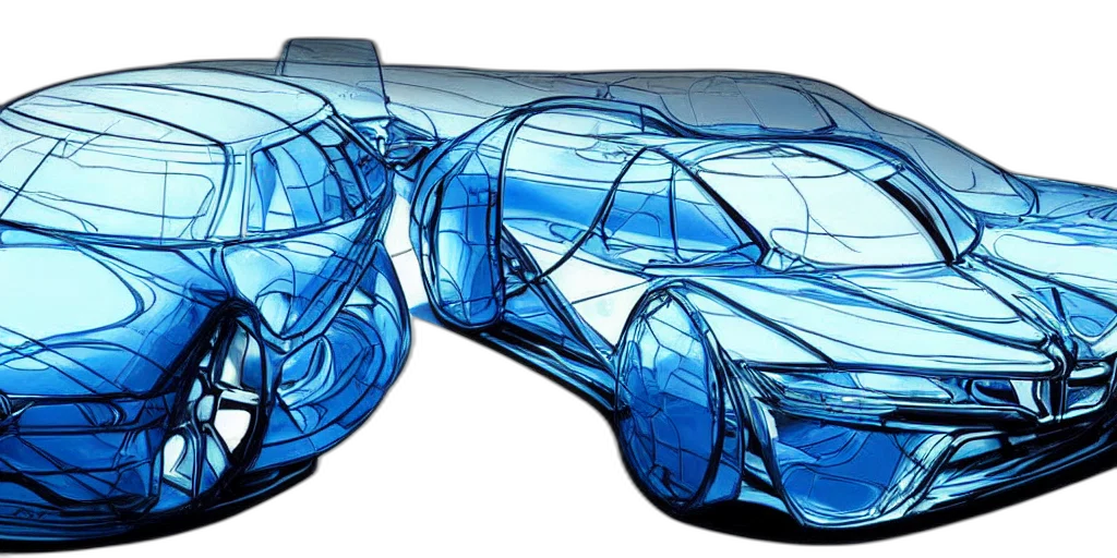 car, 3d render, concept art, glass, suv, big, transparent, blue transparent PNG cut-out