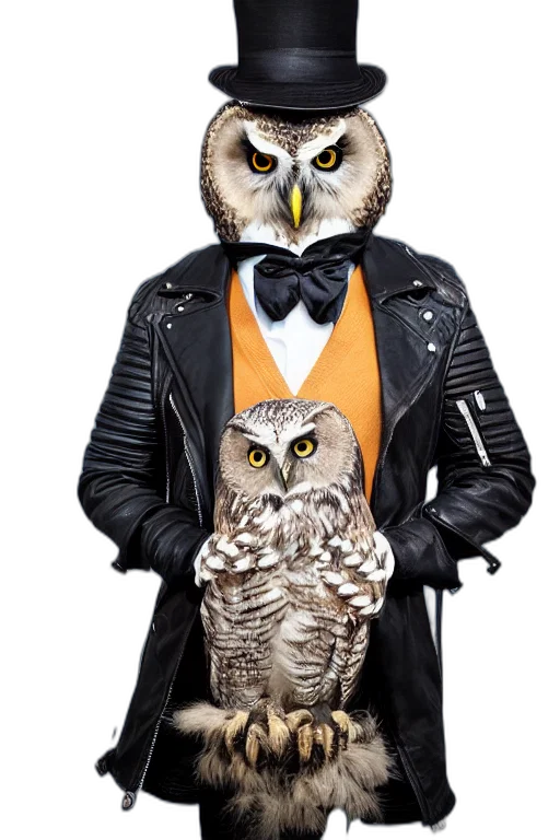 jacket, animal, photorealistic, concept art, monochrome, cute, owl, wearing transparent PNG cut-out