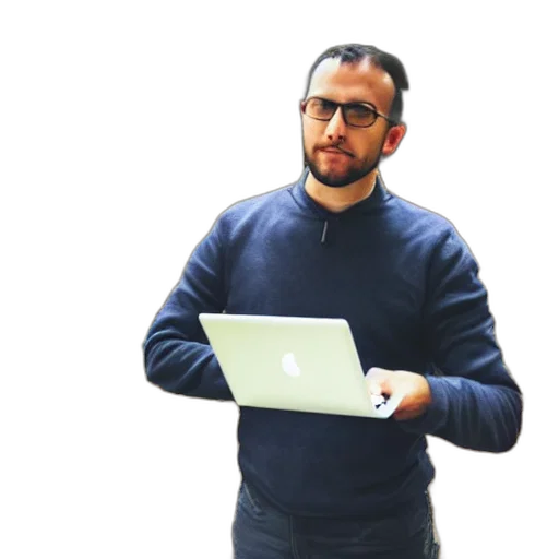 staff, jacket, wide, angle, photo, man, holding, laptop transparent PNG cut-out