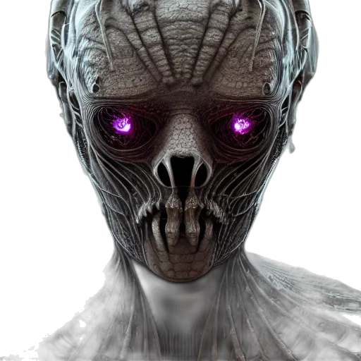 robot, creature, face, mask, concept art, fantasy art, photorealistic, 3d render transparent PNG cut-out