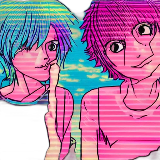 face, mask, vaporwave, anime, cartoon, pixel art, neon lights, outer space transparent PNG cut-out