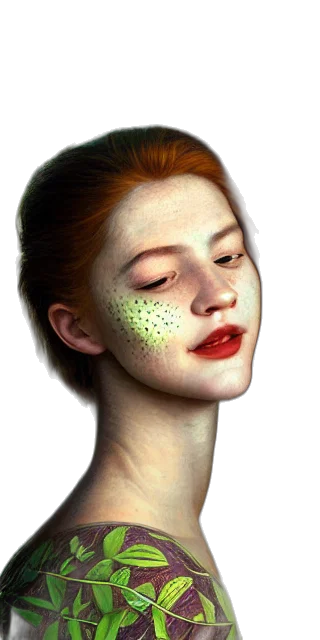 face, mask, jewelry, photorealistic, oil painting, fantasy art, concept art, green transparent PNG cut-out