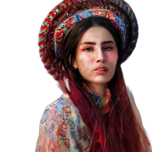 face, hat, dress, jewelry transparent PNG cut-out