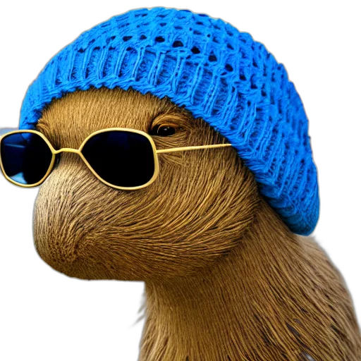 hat, animal, 3d render, photorealistic, photograph, knitted, cute, capybara transparent PNG cut-out
