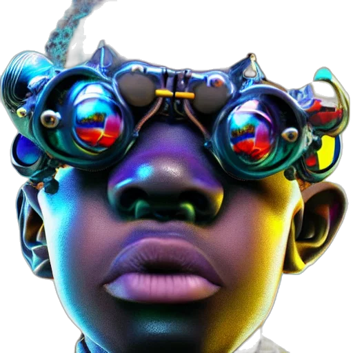 face, mask, robot, staff, cyberpunk, 3d render, concept art, photorealistic transparent PNG cut-out