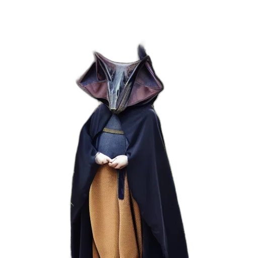 jacket, dress, mask, staff, concept art, 3d render, fantasy art, dark transparent PNG cut-out