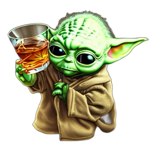 pixel art, concept art, fantasy art, photorealistic, baby, yoda, drinking, glass transparent PNG cut-out