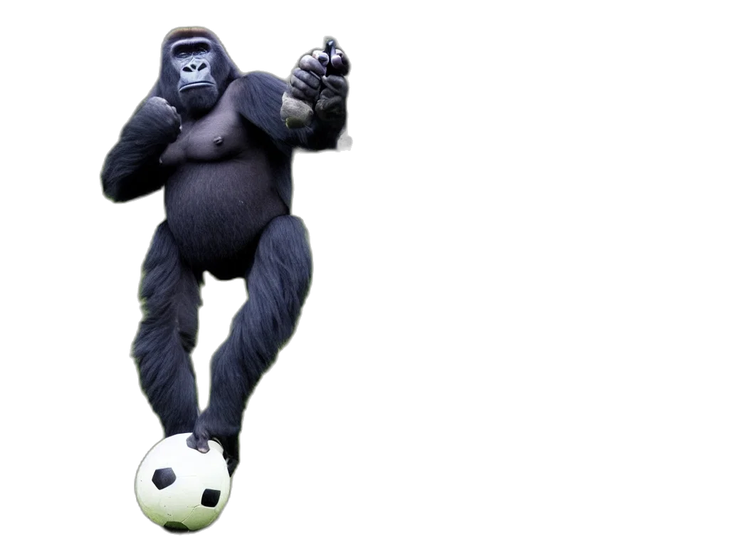 animal, concept art, 3d render, photorealistic, gorilla, headset, playing, soccer transparent PNG cut-out