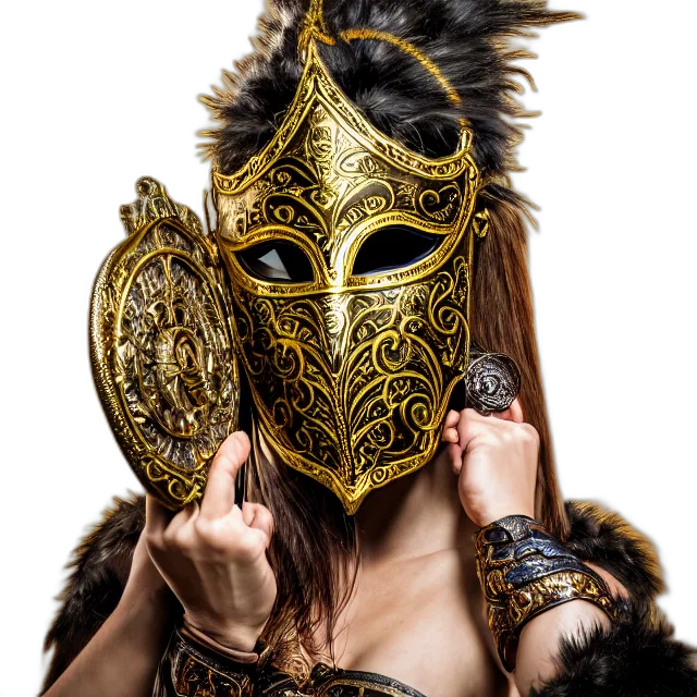mask, jewelry, face, crown, fantasy art, concept art, photorealistic, golden transparent PNG cut-out