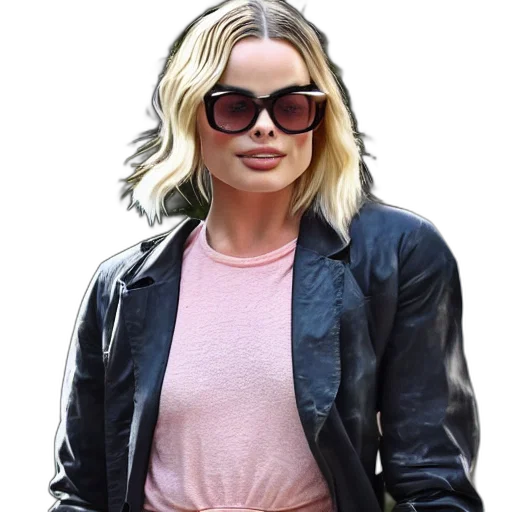 jacket, margot, robbie, lightly transparent PNG cut-out