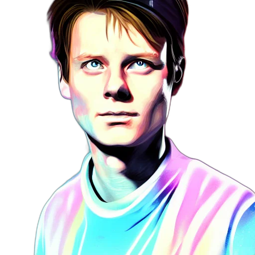 face, jacket, robot, photorealistic, cartoon, pixel art, vaporwave, neon lights transparent PNG cut-out