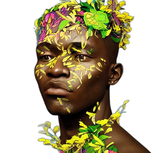 face, mask, crown, flower, photorealistic, concept art, fantasy art, 3d render transparent PNG cut-out